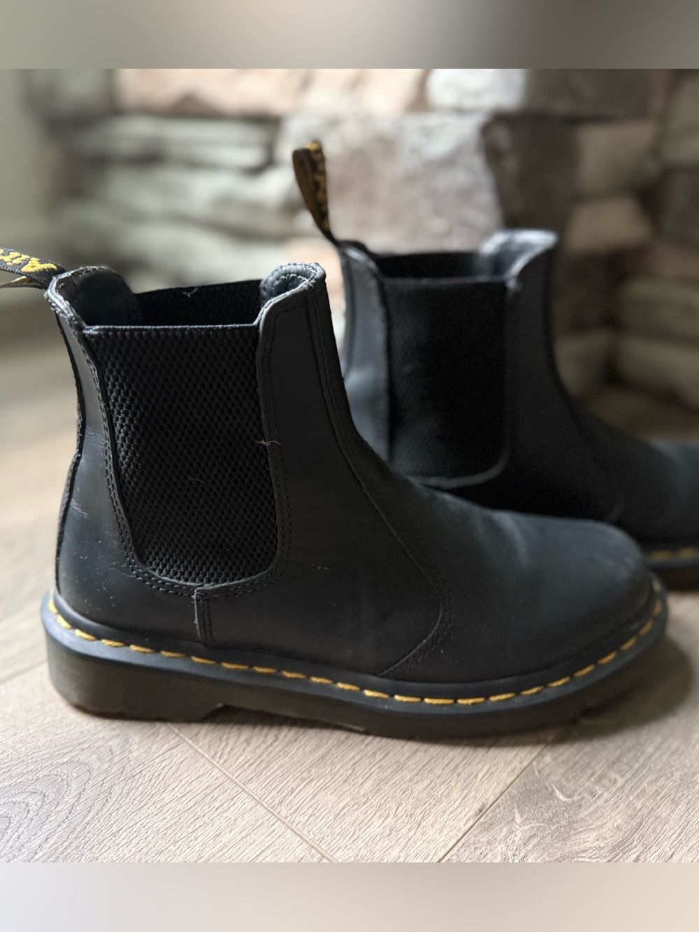 Dr. Martens Black Chelsea Boots with Yellow Stitching